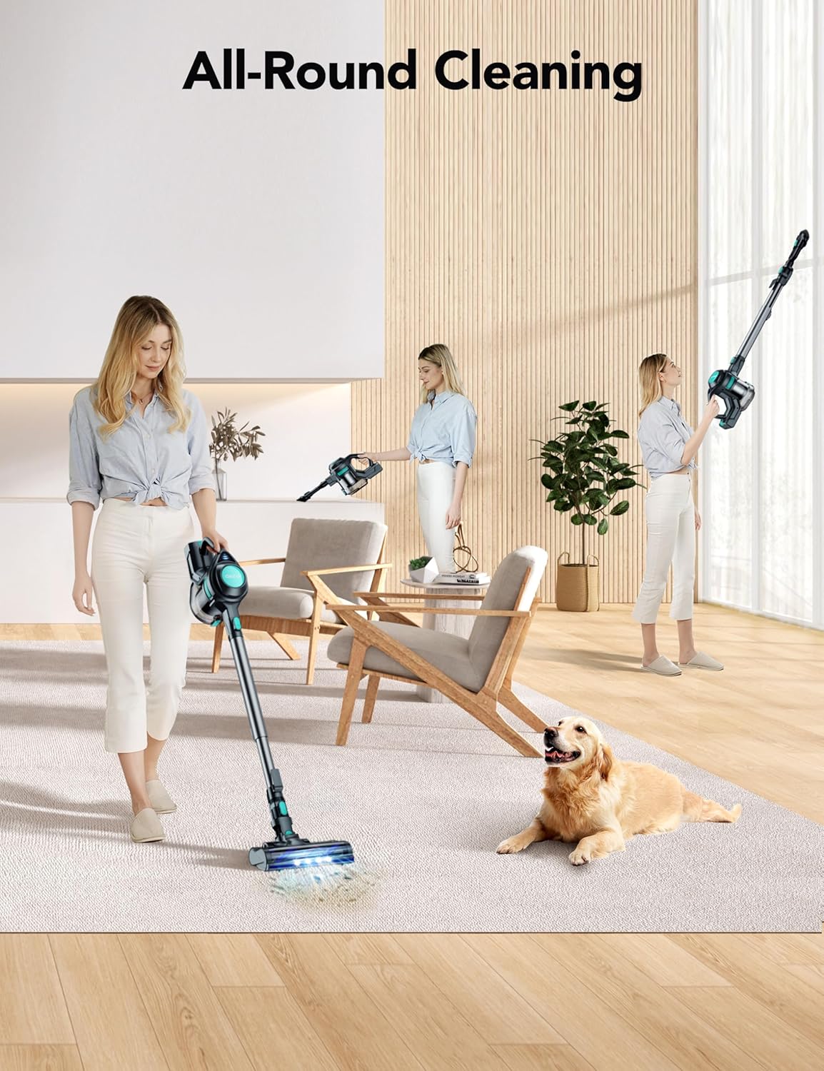 Cordless Vacuum Cleaner, 8-in-1 Powerful Vacuum Cleaners for Home with 1.3L Large Capacity, 2 Modes & 30Mins Runtime, Rechargeable Stick Vacuum for Pet Hair Hardwood Carpet - Green