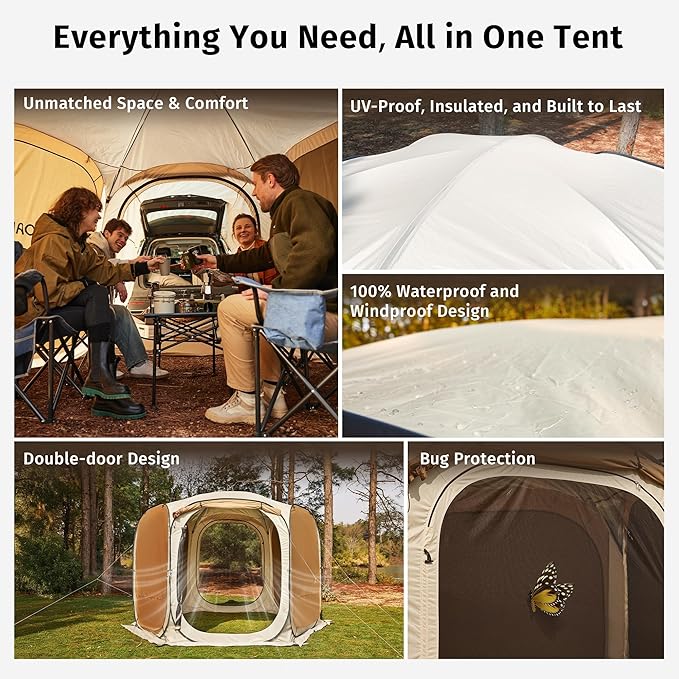 EAST OAK Pop Up Canopy Tent with Mesh Walls | Outdoor Screen House with 4/6 Sunshades | Waterproof Gazebo with Carry Bag | Portable Shelter for Camping, Patio, and Beach | Beige