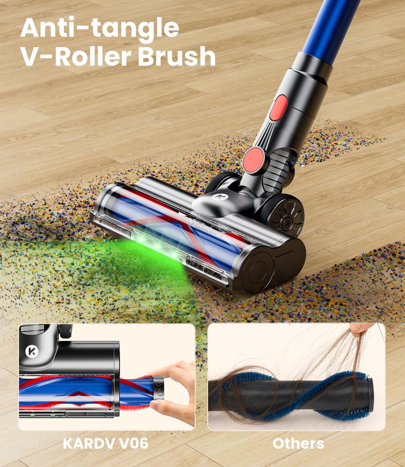 Cordless Vacuum Cleaner, 500W/40Kpa Vacuum Cleaners for Home, 60Mins Stick Vacuum with LED Display, Anti-Tangle & Wall Mount Charging, 8 in 1 Lightweight Vacuum for Hard Floors Carpet Pet Hair