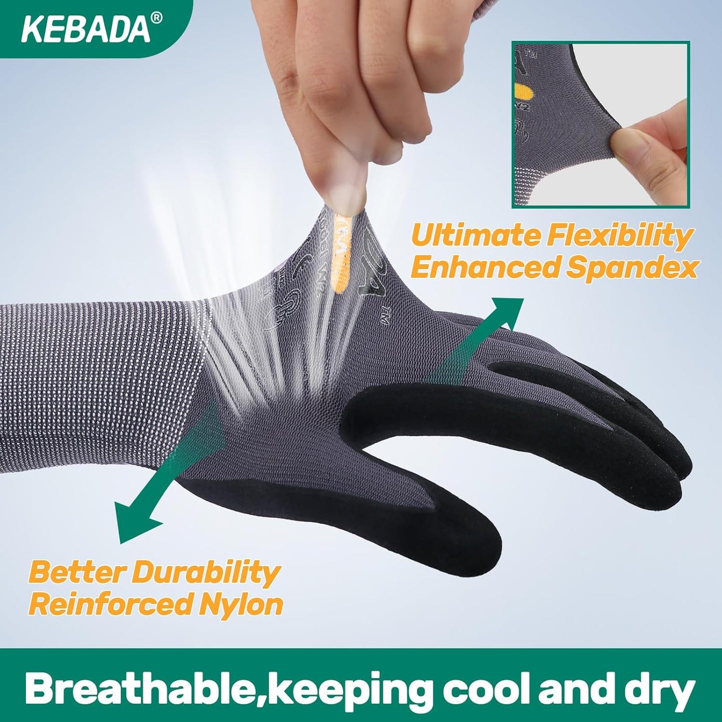 Kebada W2 Micro-Foam Coated Work Gloves, Touchscreen Working Gloves with Grip, Idea for Package Handling, Gardening, and Construction, 6 Pairs, Small