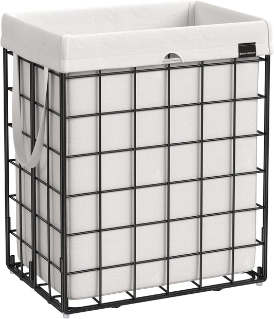 SONGMICS Laundry Hamper, 23.8 Gal. (90L) Laundry Basket, Collapsible Clothes Hamper, Black and White ULCB190W01