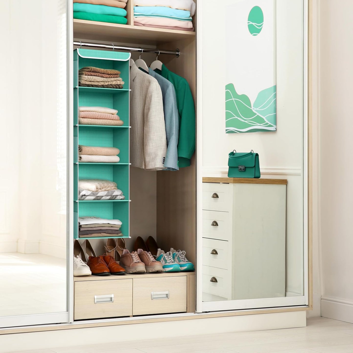 Simple Houseware 5 Shelf Hanging Closet Organizer, Turquoise