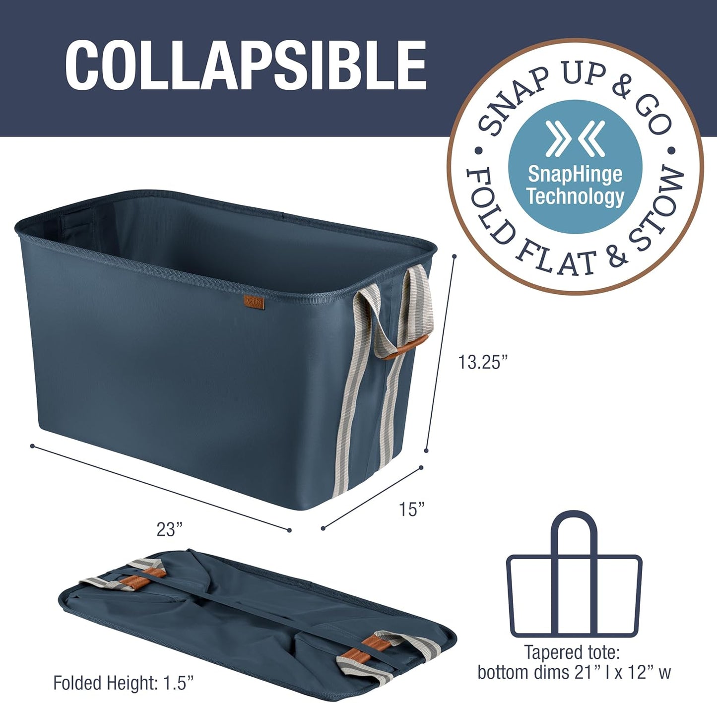 CleverMade Collapsible Laundry Basket Hamper - LUXE Navy Noir Cream 2Pack 60L - Space Saving Storage Organizer with Handles Foldable Home Organization