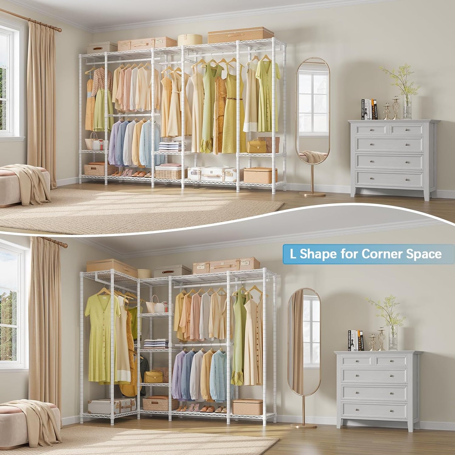 VIPEK V50 Extra Large Portable Closet Rack Bedroom Armoire Freestanding Wardrobe Closet, Heavy Duty Multi-Functional Metal Clothing Rack for Hanging Clothes, Max Load 1300lbs, White