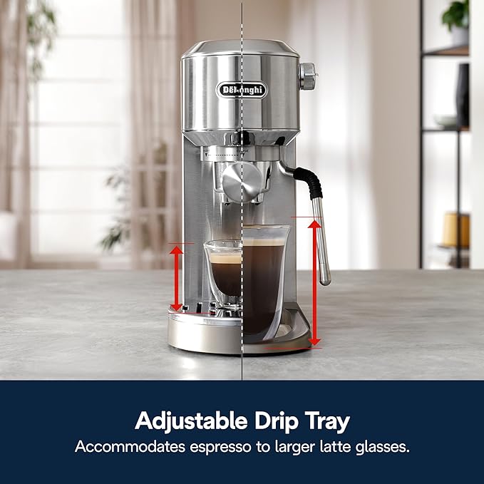 De'Longhi Dedica Duo Compact Espresso Machine - Cold Brew Coffee Maker with Milk Frother Wand- for Espresso, Hot & Iced Coffee, Cappuccinos, Lattes & Home Barista Brewing, Stainless Steel