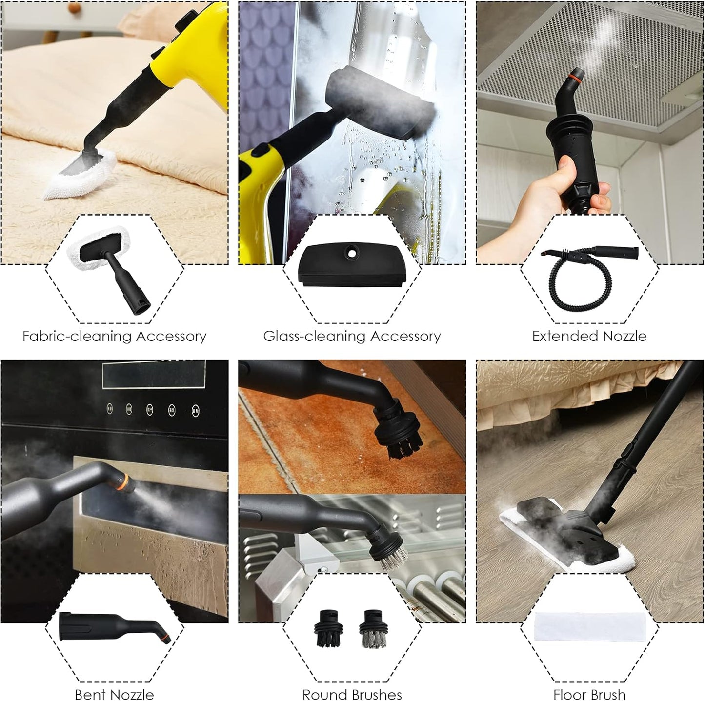 COSTWAY Handheld MultiPurpose Steam Cleaner with 17 Pieces, 350ml Large Capacity Steam Mop Continuous Fill water, Portable Chemical-Free Steamer for Home Use, Floors, Windows, 1400W, Yellow