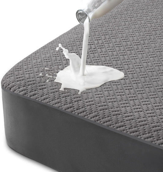 Hanherry 100% Waterproof Mattress Protector King Size - Grey, Mattress Cover 3D Air Fabric Cooling Mattress Pad Cover Smooth Soft Breathable Noiseless, 8''-21'' Deep Pocket