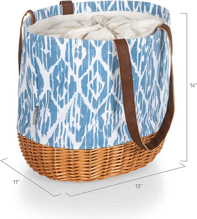 PICNIC TIME Coronado Canvas and Willow Basket Tote, Picnic Tote Bag, Beach Tote