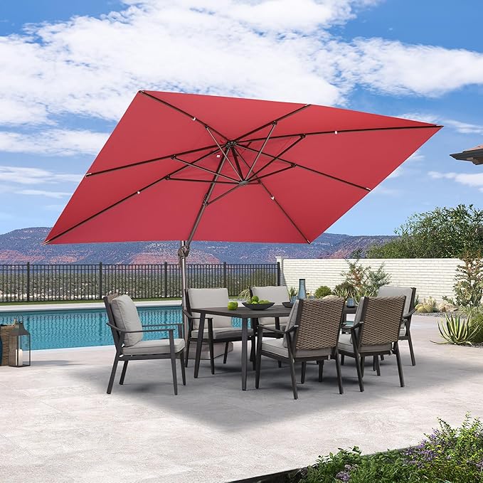 PURPLE LEAF 10' X 13' Patio Cantilever Umbrella Rectangle Umbrella Outdoor with Aluminum Offset Hanging and 360° Rotation for Pool Garden Deck Patio, Terra