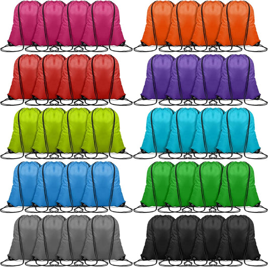 Shappy 100 Pieces Drawstring Bag Gym Portable String Sack Backpacks Polyester Blank Cinch Drawstring Bags for Sports Travel DIY Gift Storage Set, 10 Colors