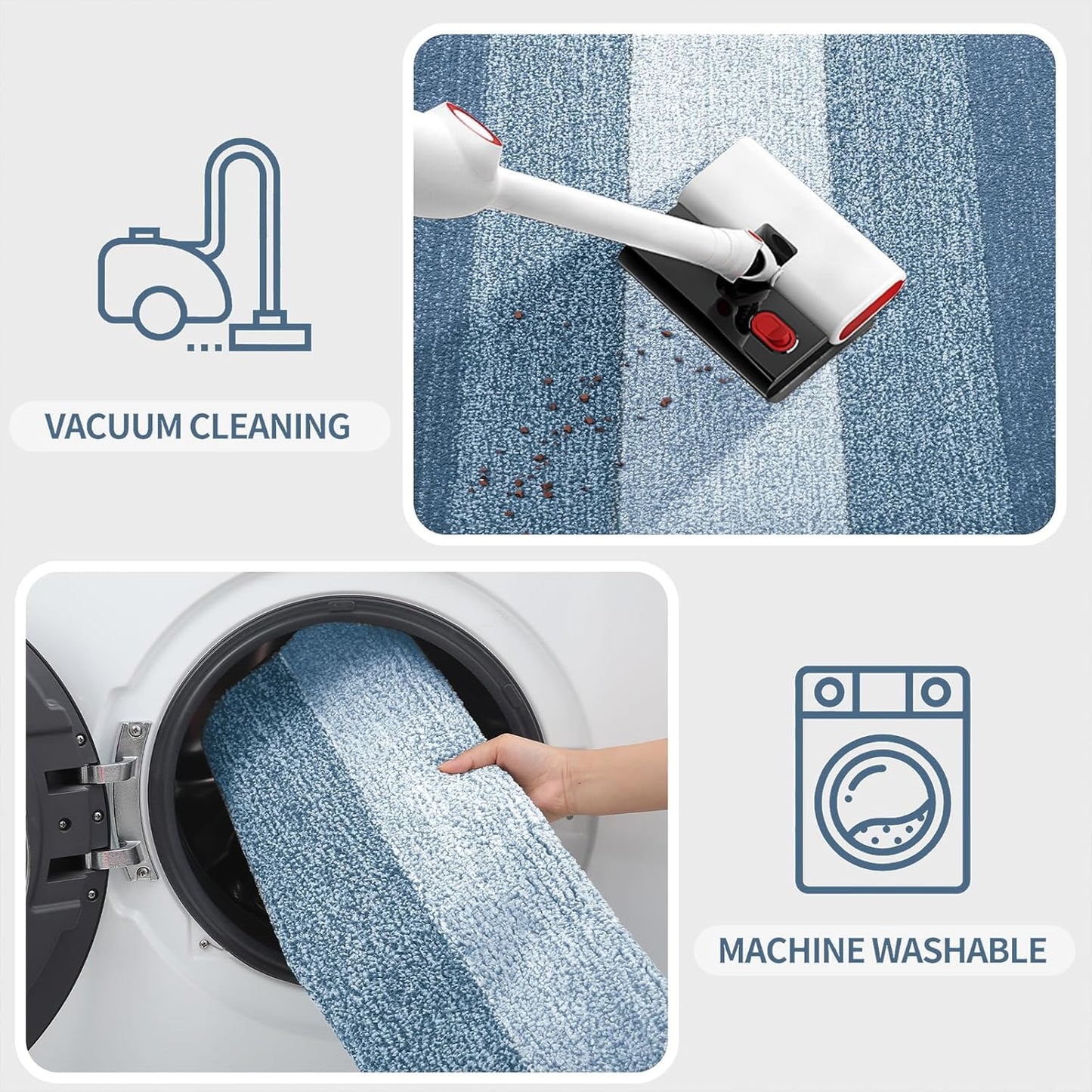 Kitinjoy Indoor Outdoor Door Mat, 36x24 Non-Slip Absorbent Dirt Trapper, Low-Profile Washable Inside Entrance Front Floor Mat, Sturdy Soft Entry Doormats for Entryway, Light Blue