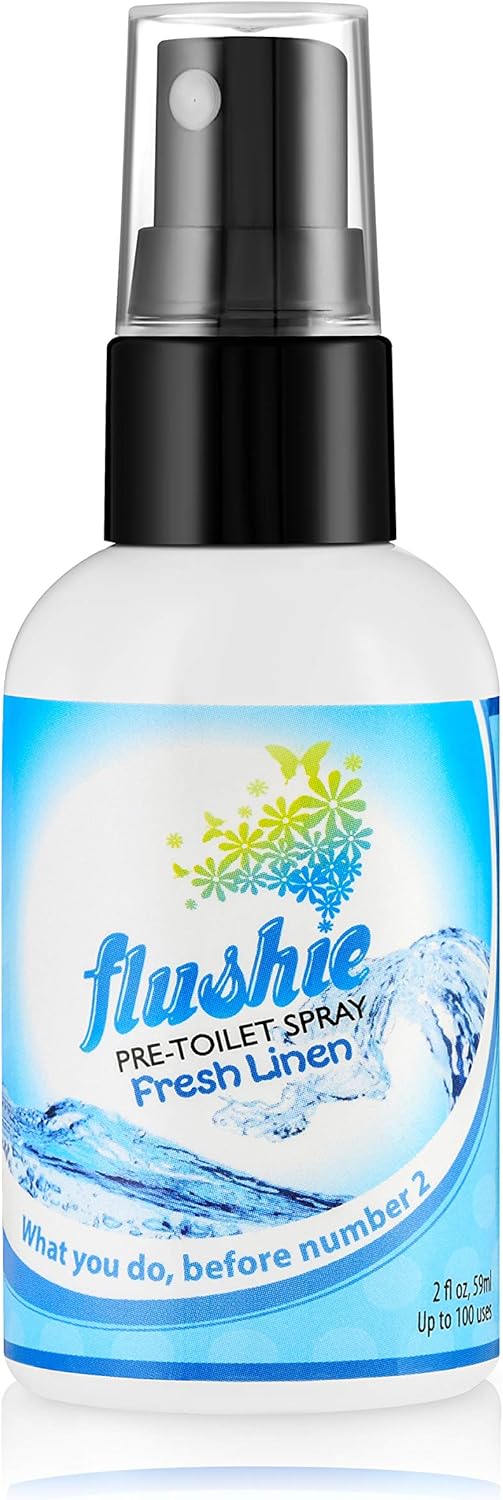 Flushie Pre-Toilet Spray for Poop Travel Size Toiletries Bathroom Spray for Poop Spray for Toilet Deodorizer Traveling Essentials Poop deodorizer Poop Odor eliminator 4oz (Linen, 4 Pack)