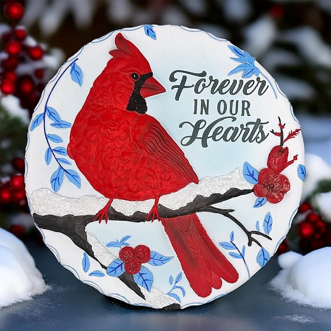 Elegant Resin Stepping Stone, Outdoor Garden Pathway Decoration (Forever in Our Hearts Cardinal Stepping Stone, 9.5" Winter Garden Decorative Resin Figurine)