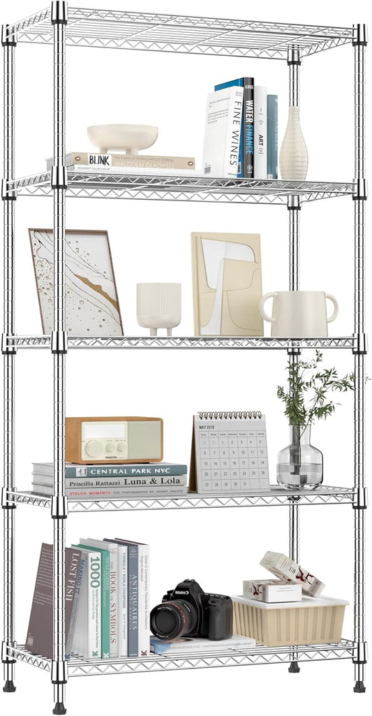 1250 lbs 5 Tier Shelf Metal Storage Shelves Shelving Wire Rack Heavy Duty Closet Organizers for Garage Kitchen Bathroom Laundry Chrome 13.8" D x 29.5" W x 59.5" H