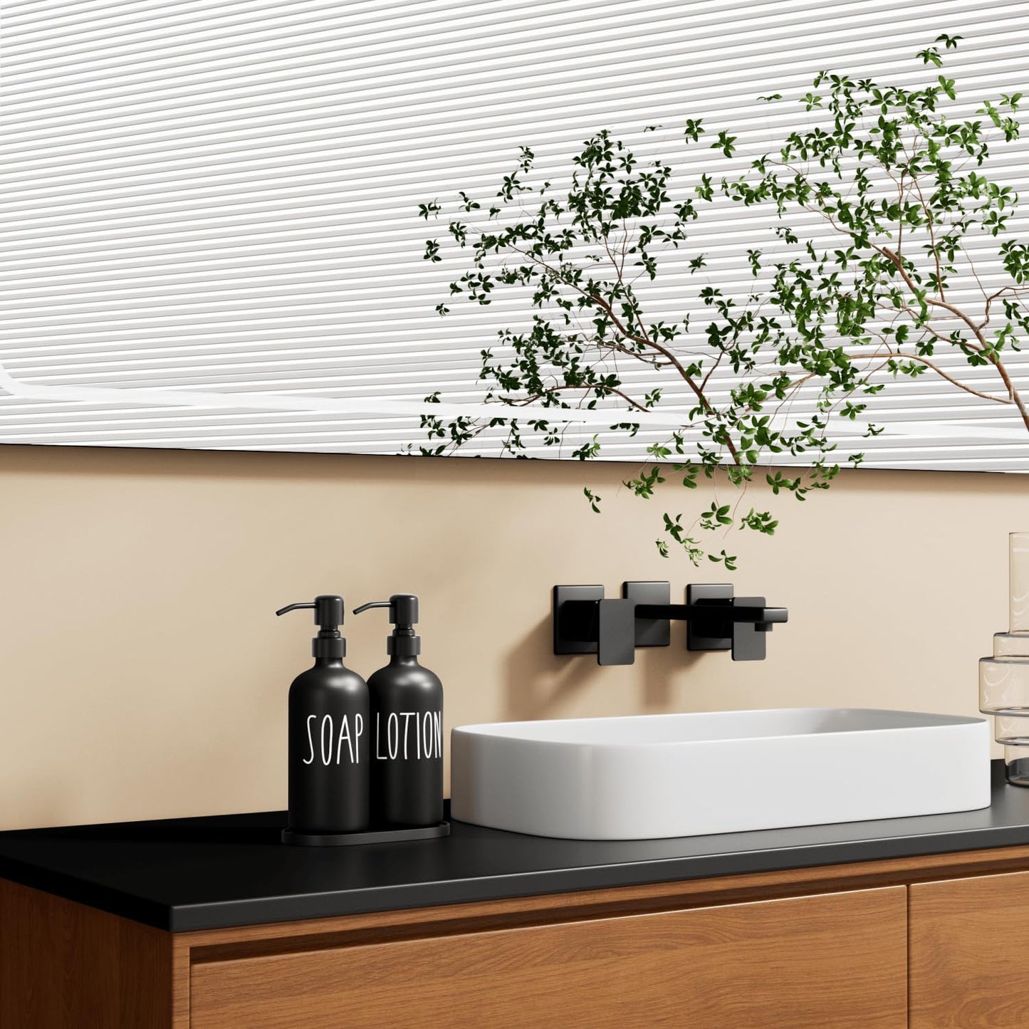 MOMEEMO Black Soap Dispenser Bathroom, Contains Lotion and Hand Soap Dispenser, Suitable for Bathroom Accessories Decor. (Black)