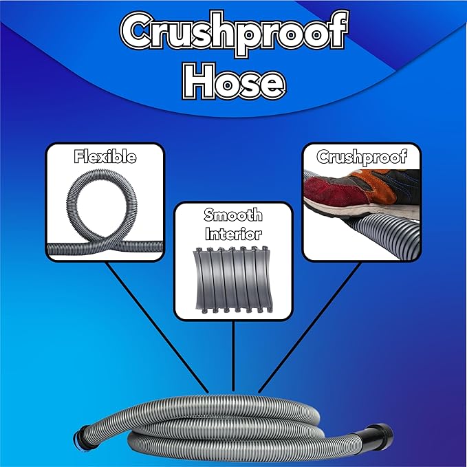 Cen-Tec Systems 95259 10 Ft. Home and Shop Vacuum Hose with Expanded Multi-Brand Power Tool Dust Collection Adapter Set and Full Attachment Kit, Black