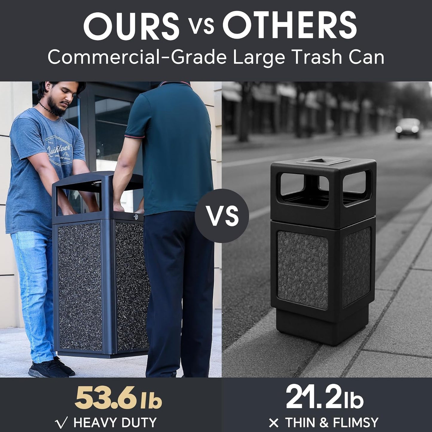 Commercial Metal Outdoor Trash Can with Lid, Lockable Outdoor Garbage Can with Nature Stone Panels, Heavy-Duty Rustproof Trash Bin with Removable Liner for Parks & Public Spaces