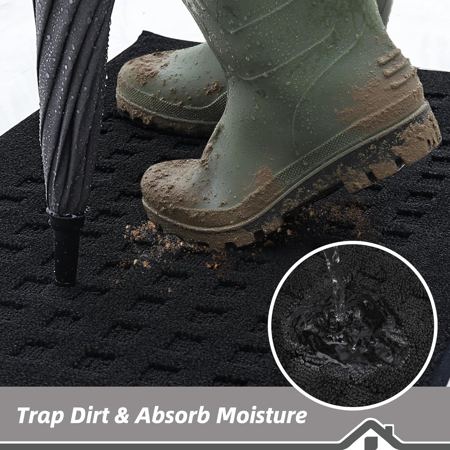 BEQHAUSE Waffle Door Mats Indoor 24"x36", Dog Mat for Muddy Paws Absorbent and Dirt Resist Floor Mats Non-Slip Washable Rugs for Entryway, Welcome Mat for Front Back Door, Muddy Wet Shoes, Black