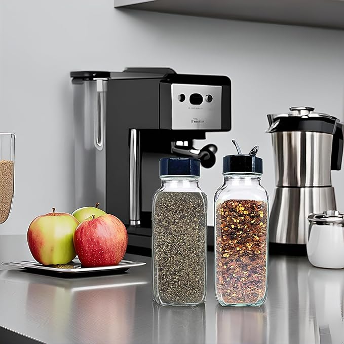 JARMING COLLECTIONS 8 oz Glass French Square Spice Jars with Shaker Lids - Elegant Design for Food Storage and Kitchen Organization - Enhance Your Spice Storage – Made in USA