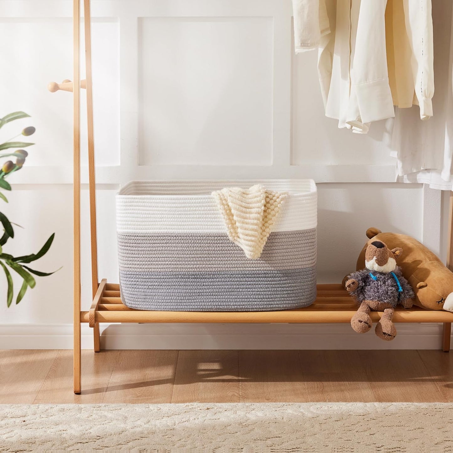 Blanket Basket,Rectangle Woven Baskets for Storage,100L Laundry Basket for Decorative Nursery Blanket,Toys,Dirty Clothes and Magazine in Shelves,Baby Room,and Living Room