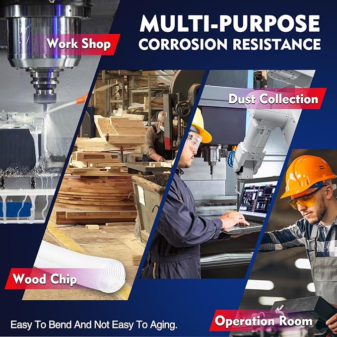 6" x 10' PVC Dust Collection Hose, Puncture-Resistant, Heavy-Duty Flexible Clear Fume Hose with Carbon Steel Wire Coil for Dust Collection Systems, Woodworking, Workshops