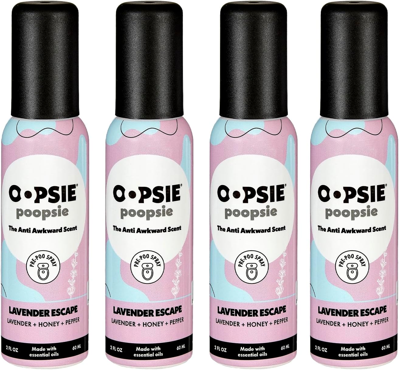 OOPSIE POOPSIE - Lavender Escape - Before & After You Go Toilet Spray 2oz - Portable Odor Eliminator - 4 Pack
