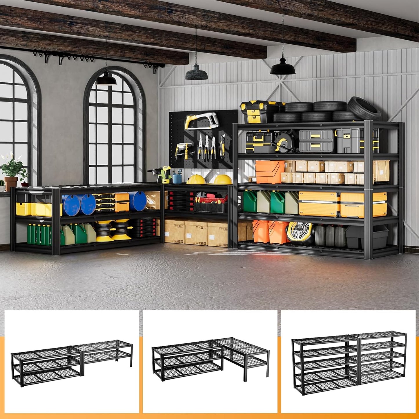 5-Tier 60”W x 24”D x 72”H Garage Shelving Storage Shelves 3000LBS Heavy Duty Metal Shelf Adjustable Rack Units Suitable for Garage Basement Warehouse Utility Shelves (Black)