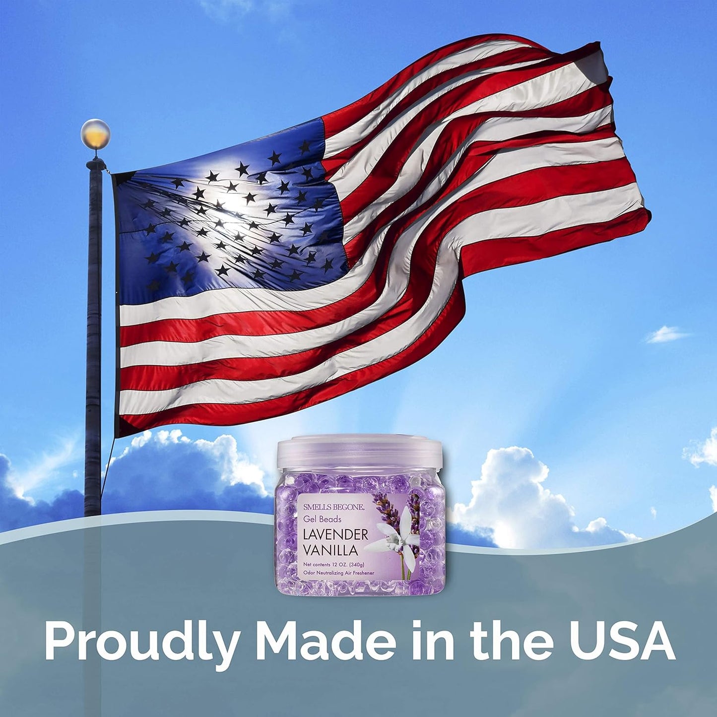 SMELLS BEGONE Odor Eliminator Gel Beads - 12 oz, Pack of 2 - Eliminates Odor in Bathrooms, Cars, Boats, RVs & Pet Areas - Air Freshener - Made with Essential Oils - Lavender Vanilla Scent