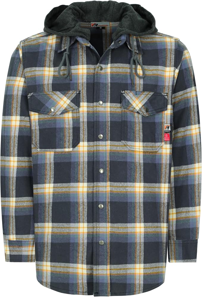 VATRENUS FR Shirts for Men Plaid Flannel Jacket 8.5oz Heavyweight Flame Resistant Welding Shirt