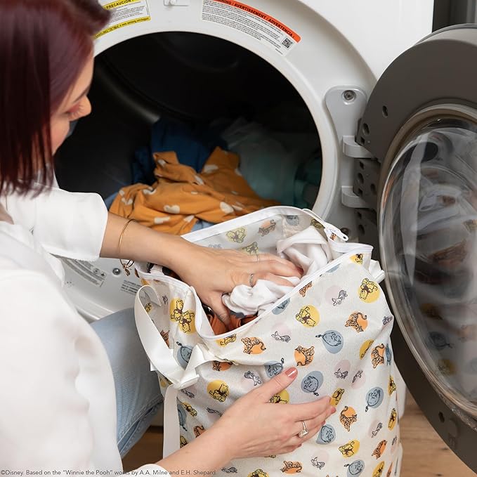 Bumkins Disney Waterproof Hanging Wet Bag Large for Baby, Laundry, Dirty Clothes, Travel, Swim Suit, Cloth Diapers, Pool, Towels, Daycare, Beach, Zip Reusable Bag, Vacation Packing, XL Winnie the Pooh