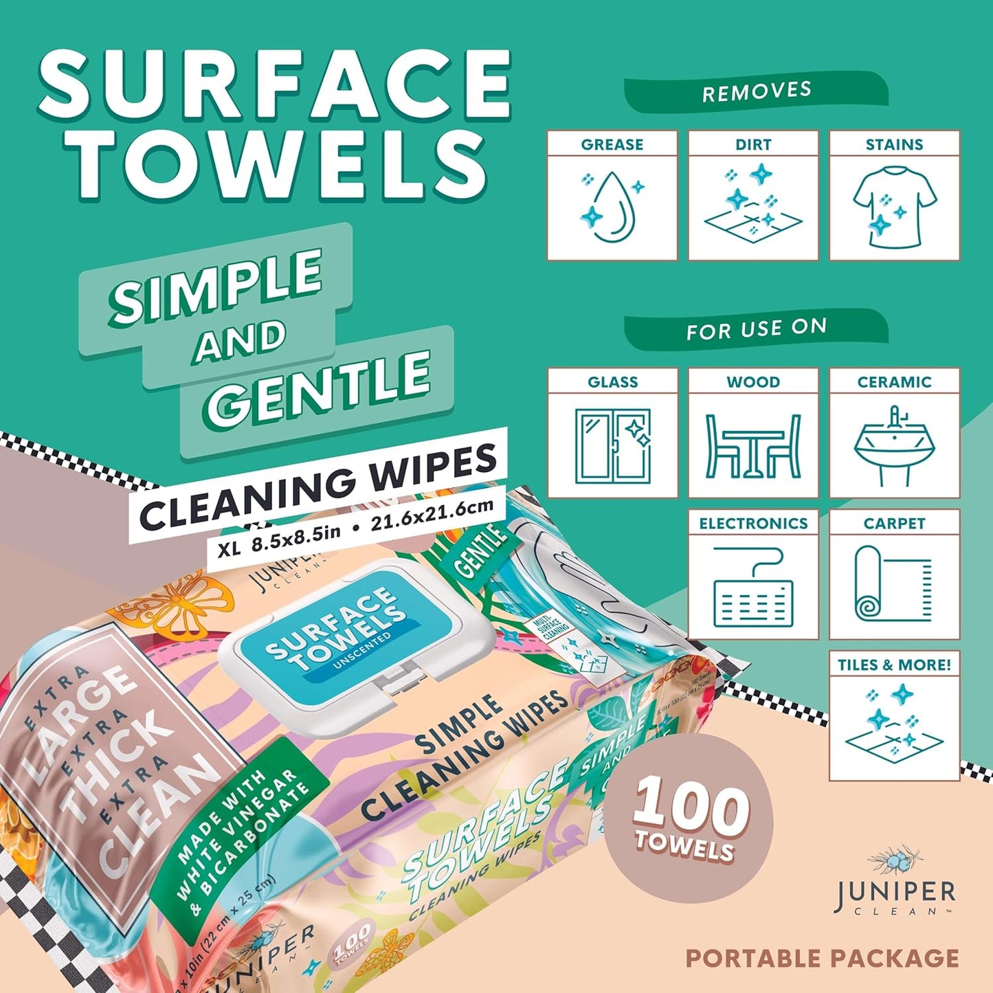 3 Packs Surface Cleaning Wipes Bleach Free, Thick & Large Dispose, All-Purpose Cleaner for Bathroom, Kitchen, Office, 100 Count Soft Flow, Biodegradable, No Scent