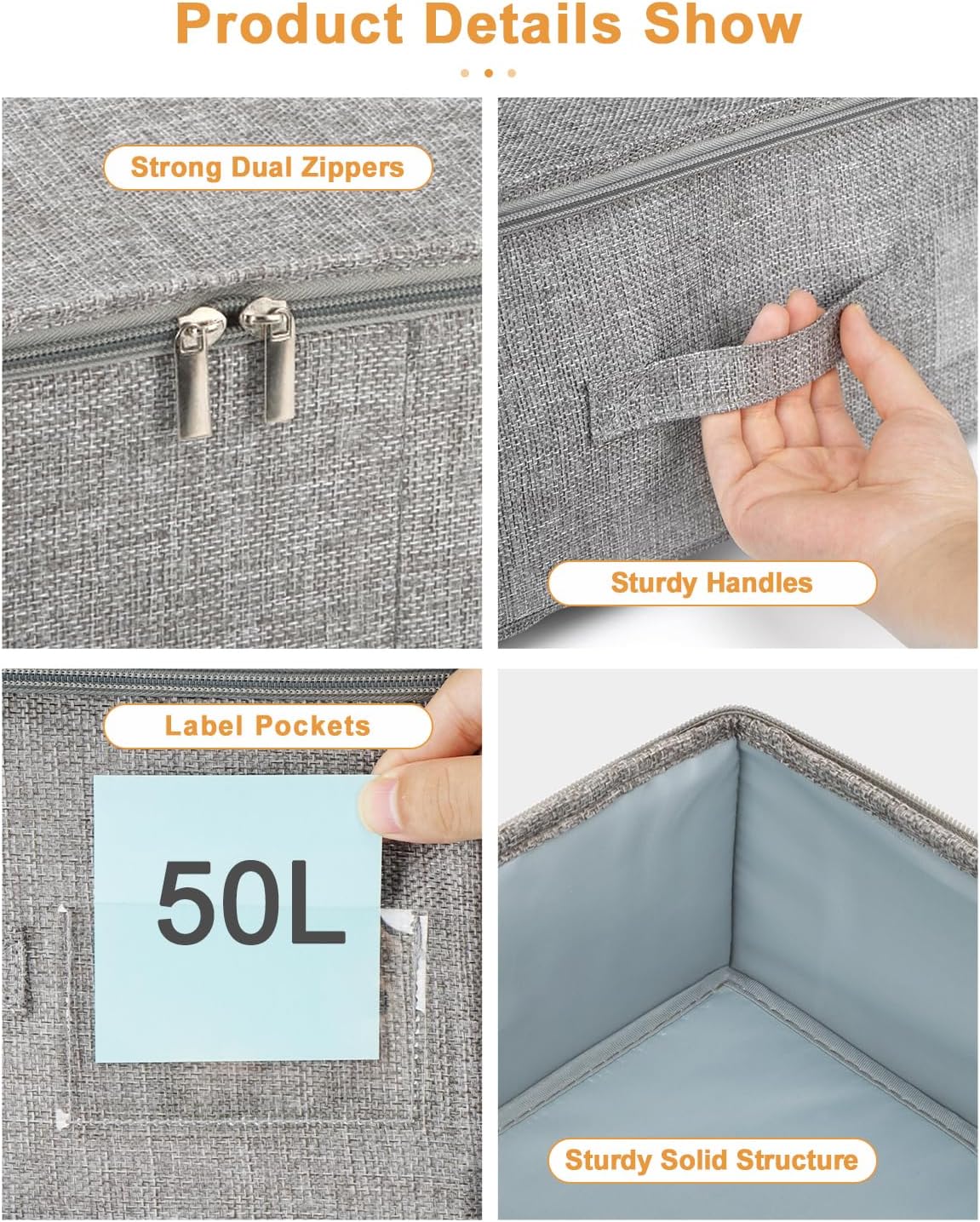 punemi Under Bed Storage, 3 Pack Underbed Storage Container Bags With Lid, Foldable Sturdy Clothes Storage Drawer Organizer W/ 3 Handles, Ultra Thick Fabric Blanket Shoe Storage Box, Grey