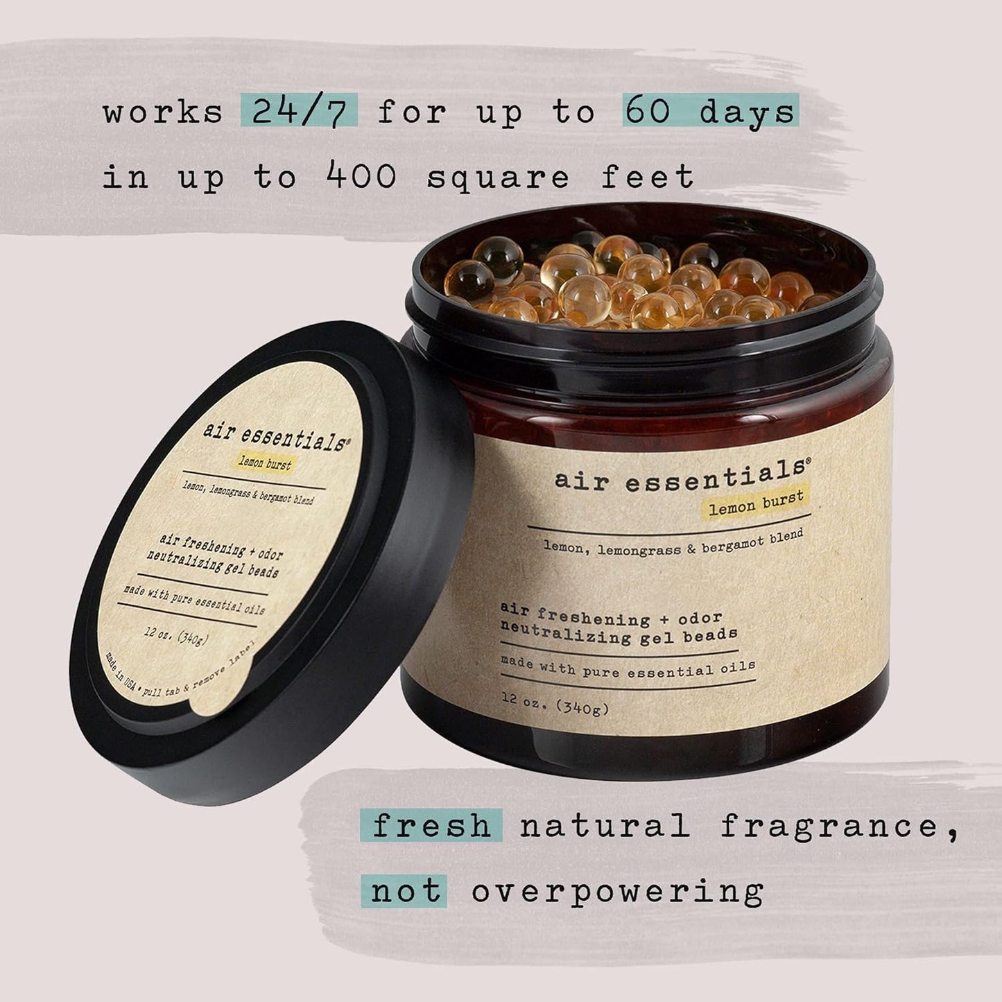 Air Essentials Air Freshener & Odor Neutralizer Gel Beads - 12 oz, Pack of 2 - Odor Eliminator - Made with Pure Essential Oils - Lemon Burst Scent