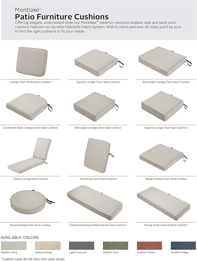 Classic Accessories Montlake Water-Resistant 21 x 22 x 4 Inch Patio Lounge Back Cushion, Heather Grey, Outdoor Loveseat Cushions