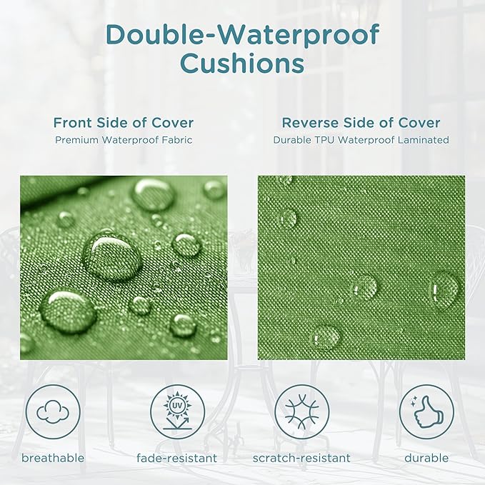 Codi Outdoor Seat Cushions for Patio Furniture 22x22 Inch, Waterproof Chair Cushion with Handles & Adjustable Straps, Fade Resistant - Set of 2, Green