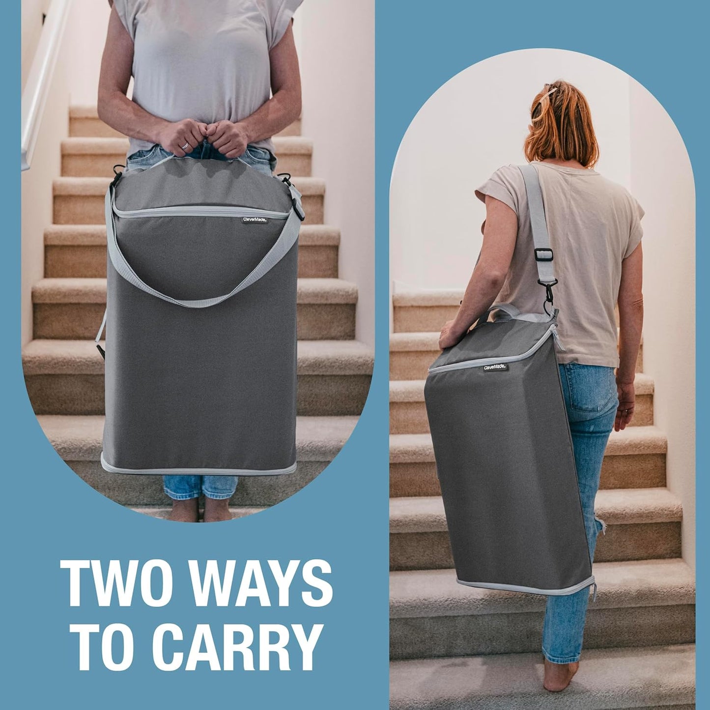 CleverMade Convertible Laundry Hamper Bag - Shadow Gray Stone holds 21.5L / 20 lbs 1 Compartment - Storage with Handles for Home Organization