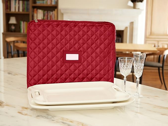 Covermates Keepsakes - Serveware Storage - Padded Protection - ID Window - Stain Resistant - Machine Washable - China Storage, Red