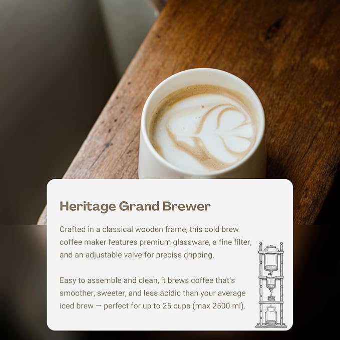 Nispira Cold Brew Drip Tower Iced Coffee Maker Glass Wooden Stand 25 Cups