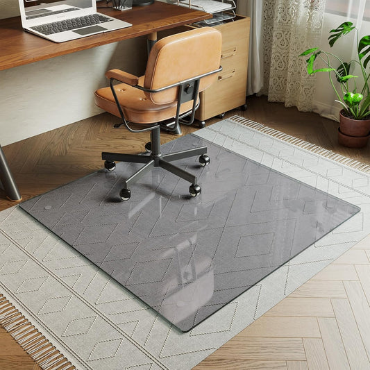 Koonmi Tempered Glass Chair Mat for Hardwood Floors & Carpets, 40" x 60“ Grey Heavy Duty Office Floor Protector with Noise-Free Gliding Shatterproof for Home Office Desk
