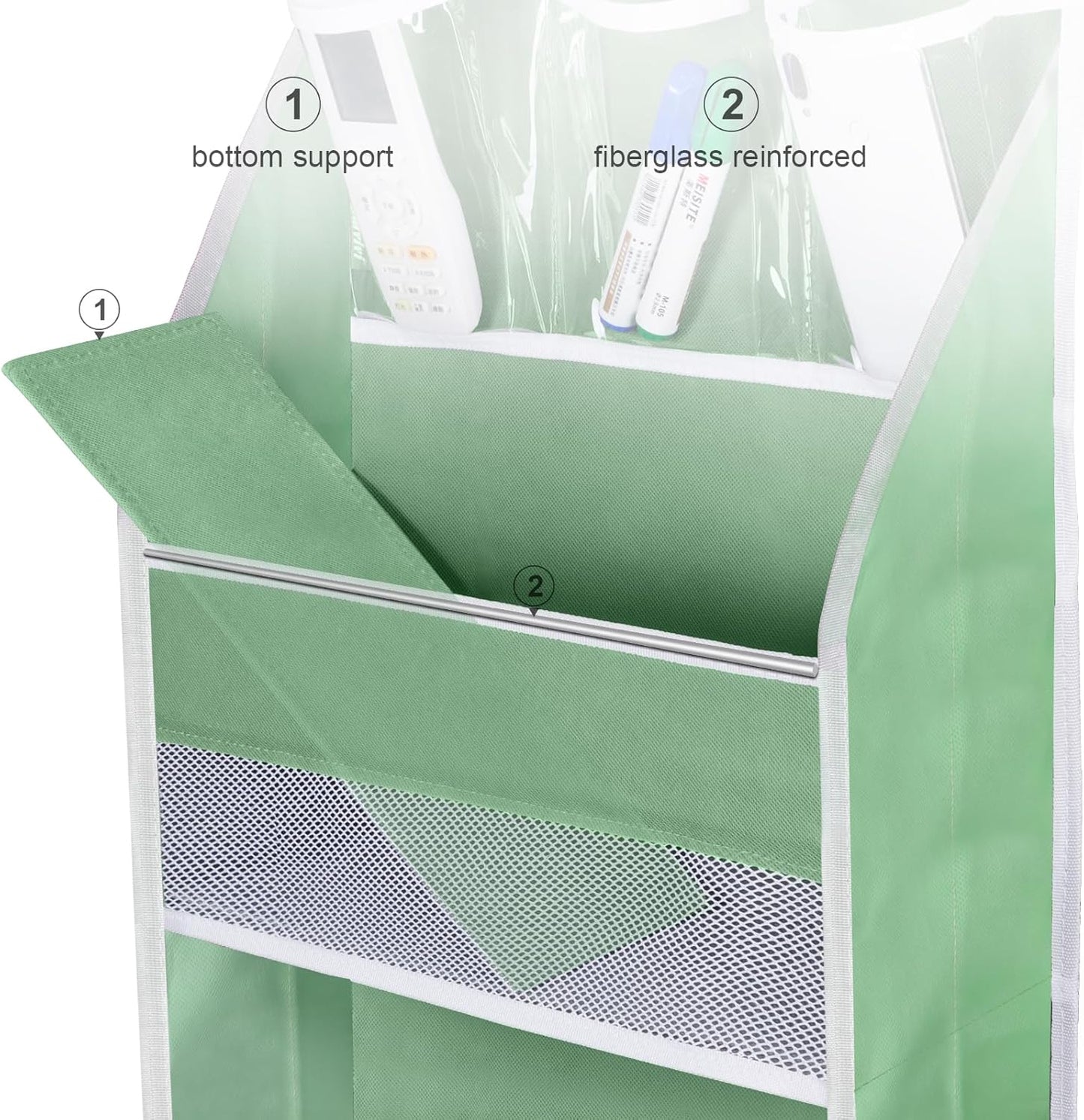 Univivi 5-Shelf Fabric Door Storage Over Door Hanging Organizer with 4 Large Pockets and 3 Small PVC Pockets Nursery Closet Cabinet Wall Mount Hanging Storage Organizers for Baby Nursery (Green)