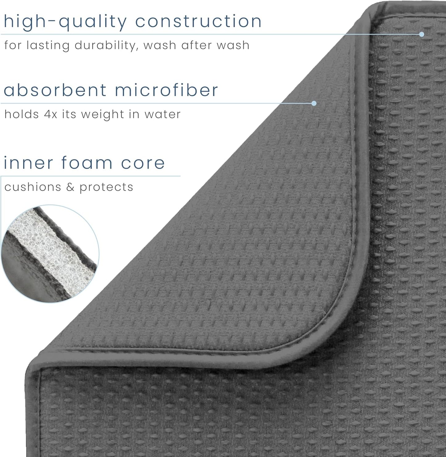 S&T INC. Dish Drying Mat, 16” x 18”, Absorbent Microfiber Kitchen Counter Mat, Drying Pad for Dishes, Utensils, Pots and Pans, Large, Diamond Texture, Grey