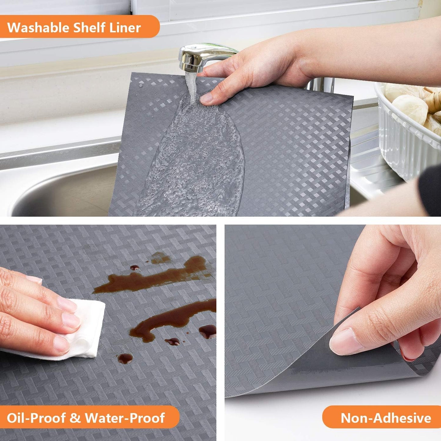 Shelf Liners for Kitchen Cabinets Refrigerator Liners Waterproof & Oil-Proof Kitchen Cupboard Liner Durable Drawer Mats EVA Material Non Adhesive Fridge Mats for Shelves - Gray 23.6 x 78.7 Inches