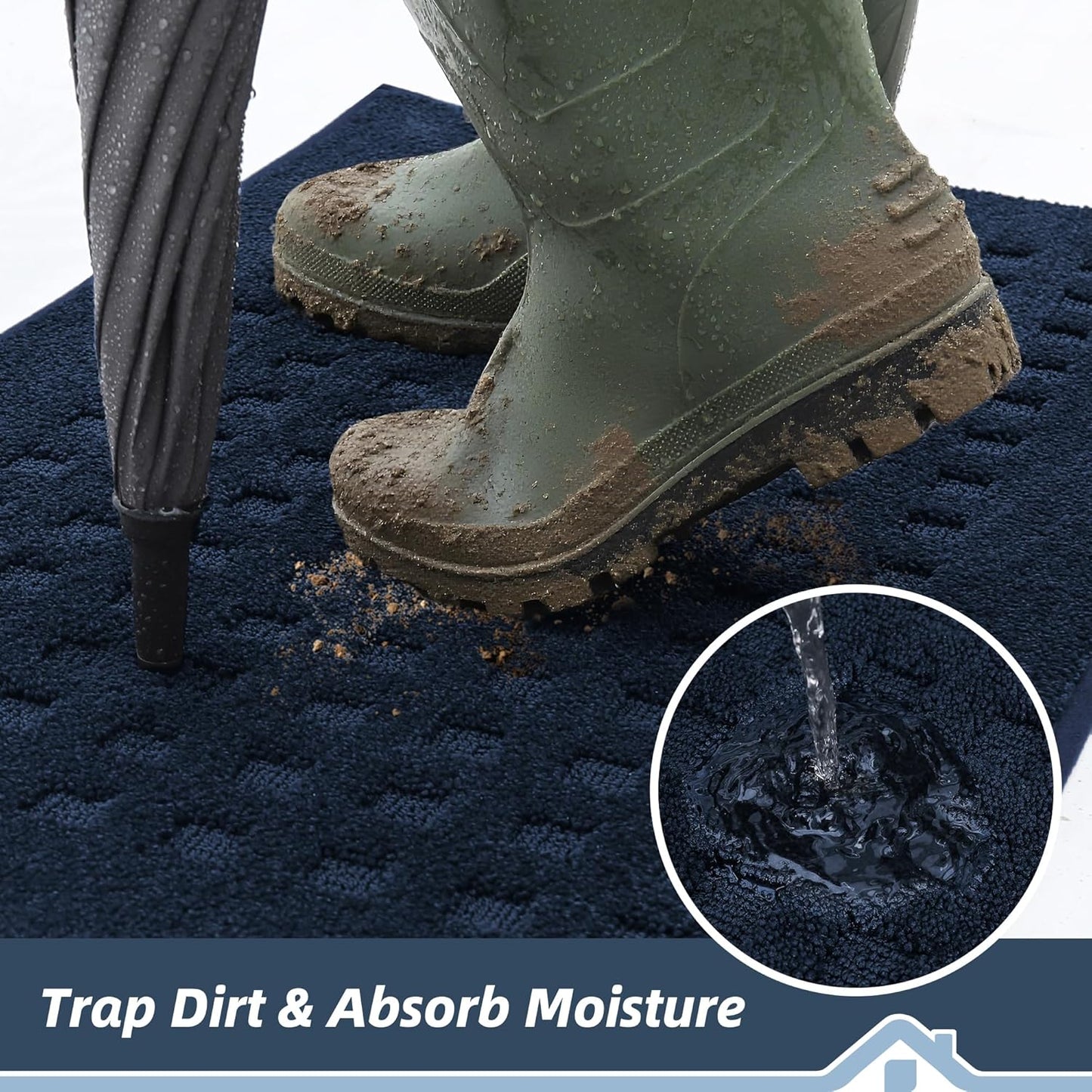 BEQHAUSE Waffle Door Mats Indoor 20"x32", Dog Mat for Muddy Paws Absorbent and Dirt Resist Floor Mats Non-Slip Washable Rugs for Entryway, Welcome Mat for Front Back Door, Muddy Wet Shoes, Navy Blue