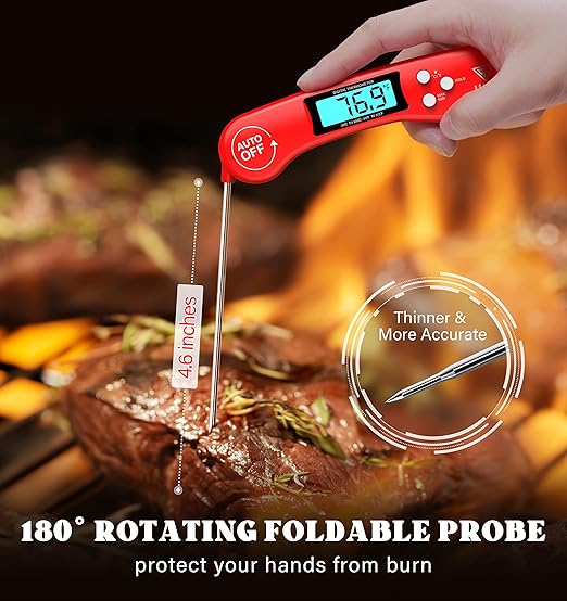 DOQAUS Digital Meat Thermometer, 2 Pack Instant Read Food Thermometer for Cooking, Kitchen Probe with Backlit & Reversible Display, Cooking Temperature for Turkey, Bread, Baking, Sourdough