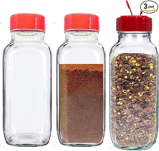 JARMING COLLECTIONS 16 oz Glass French Square Spice Jars with Shaker Lids - Elegant Design for Food Storage and Kitchen Organization - Enhance Your Spice Storage – Made in USA