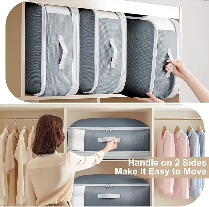 Comforter Storage Bag - 130L Large Capacity Blanket Storage Bags 4-Layer Ultra Space Saving Self Compression Organizer, Washable Compression Bags for Storage Comforter Blanket, 2-Pack, Grey