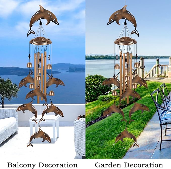 Bronze Dolphin Wind Chimes Decor, Mobile Wind Catcher, Retro Wind Bells, Blessing Wind Chime, Memorial Windchimes for Home, Balcony, Yard, Room, Xmas, Party, Indoor, Garden Decoration, Gifts for Mom