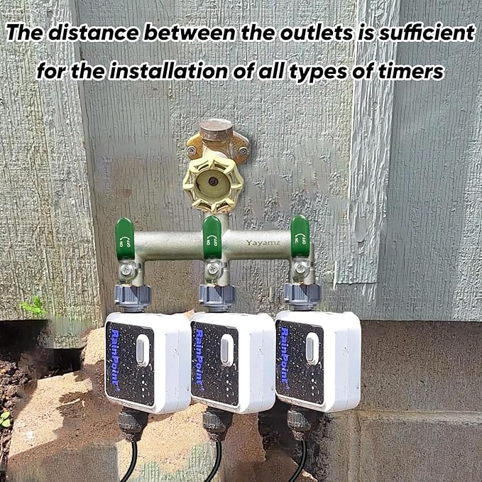 Heavy Duty Brass Garden Hose Splitter - 3-Way 3/4" GHT Thread, High Flow Faucet Splitter, Water Hose T Spigot Splitter with Shutoff Valves, Water Adapter & Connector-Long Metal Handle