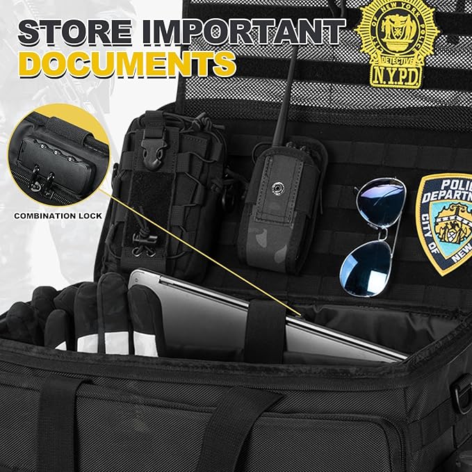 Car Front Seat Organizer | 45L size 17" laptop compatible | Combination Lock file bag | Military Tactical Briefcase | Military Duffle for patrol, Gym, Camping, Hunting, Range | DIY space