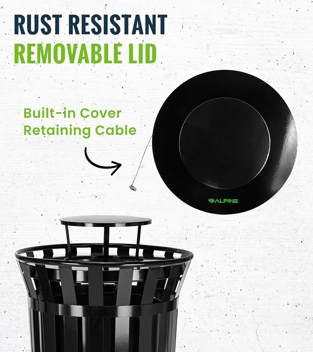 Trash can Lid for Alpine Commercial Outdoor Trash Can - Weather Resistant Round Metal Trash Can Rain Bonnet Lid